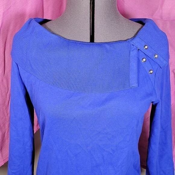 Karen Scott Cotton Shawl-Collar Button Top Sz XS - Picture 5 of 13